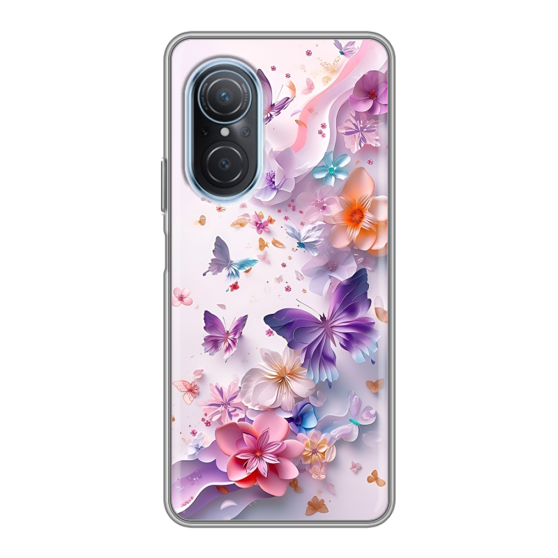 Силиконовый чехол на Huawei Nova 9 SE с принтом цветы бабочки Силиконовый чехол на Huawei Nova 9 SE с принтом цветы бабочки