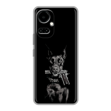 Силиконовый чехол на Tecno Camon 19 с принтом Доберман и пистолет