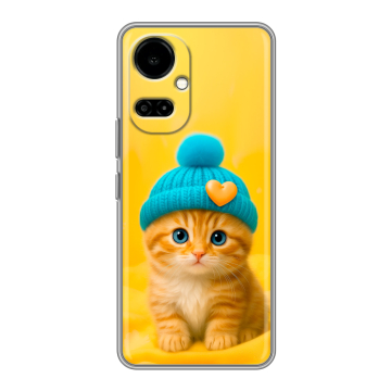 Силиконовый чехол на Tecno Camon 19 с принтом Котенок в шапке