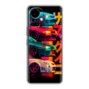 Силиконовый чехол на Tecno Camon 19 с принтом Гоночные машины
