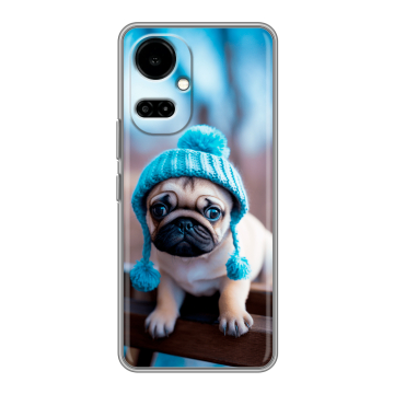 Силиконовый чехол на Tecno Camon 19 с принтом Мопс в шапке