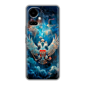 Силиконовый чехол на Tecno Camon 19 с принтом Герб флаг России