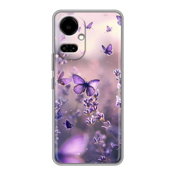 Силиконовый чехол на Tecno Camon 19 с принтом бабочки и лаванда Силиконовый чехол на Tecno Camon 19 с принтом бабочки и лаванда