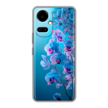 Силиконовый чехол на Tecno Camon 19 с принтом голубые орхидеи Силиконовый чехол на Tecno Camon 19 с принтом голубые орхидеи