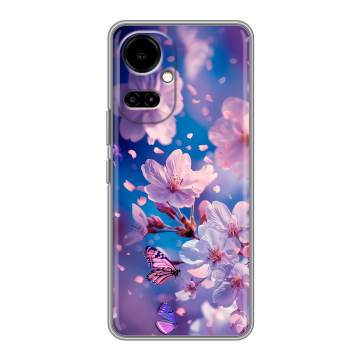 Силиконовый чехол на Tecno Camon 19 с принтом цветы бабочки