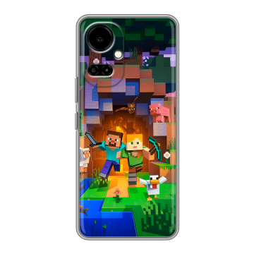 Силиконовый чехол на Tecno Camon 19 с принтом Майнкрафт Minecraft Силиконовый чехол на Tecno Camon 19 с принтом Майнкрафт Minecraft