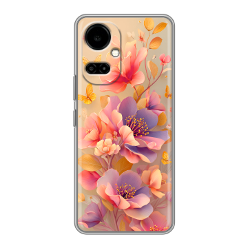 Силиконовый чехол на Tecno Camon 19 с принтом Цветы и бабочки