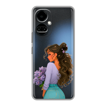 Силиконовый чехол на Tecno Camon 19 с принтом девушка цветы