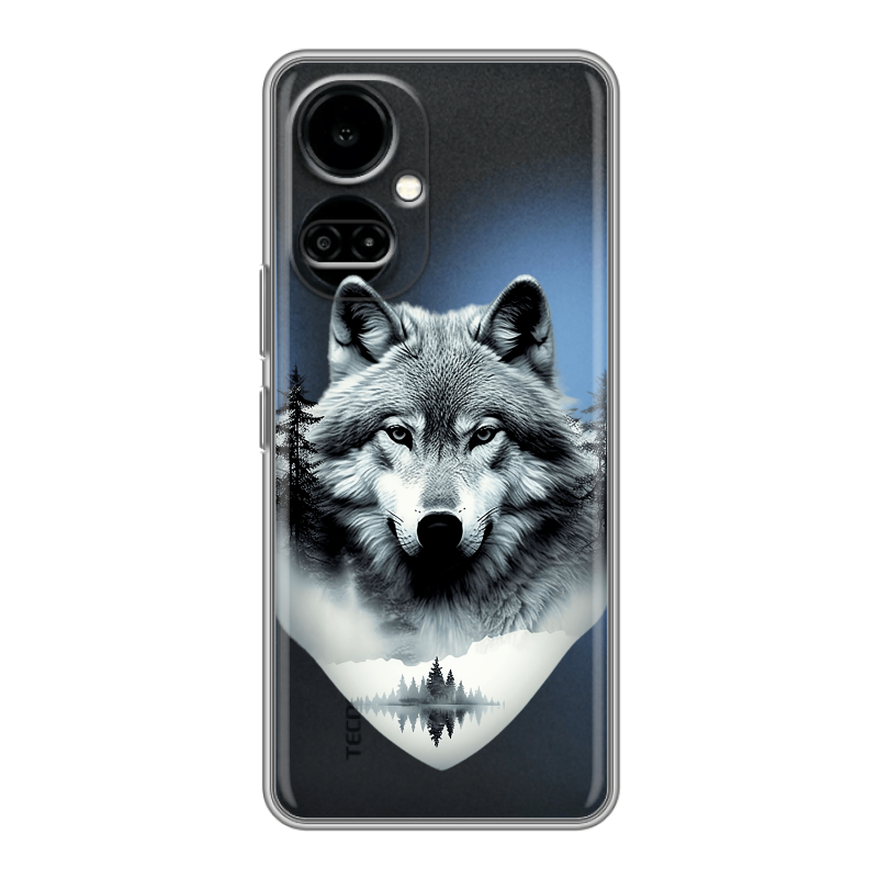 Силиконовый чехол на Tecno Camon 19 с принтом Волк в лесу Силиконовый чехол на Tecno Camon 19 с принтом Волк в лесу