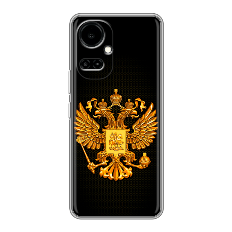 Силиконовый противоударный чехол на Tecno Camon 19 с принтом Герб России желтый Силиконовый противоударный чехол на Tecno Camon 19 с принтом Герб России желтый
