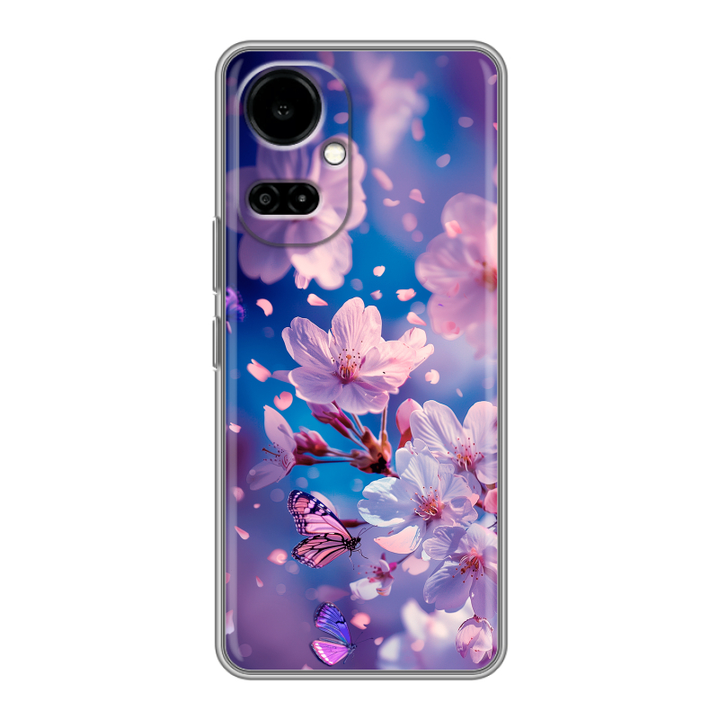 Силиконовый чехол на Tecno Camon 19 с принтом цветы бабочки Силиконовый чехол на Tecno Camon 19 с принтом цветы бабочки
