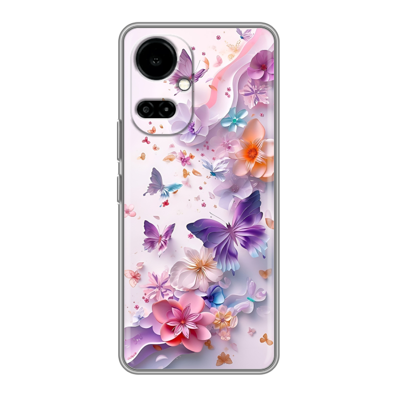 Силиконовый чехол на Tecno Camon 19 с принтом цветы бабочки Силиконовый чехол на Tecno Camon 19 с принтом цветы бабочки