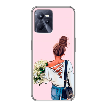 Силиконовый чехол на Realme C35 с принтом Девушка и букет Силиконовый чехол на Realme C35 с принтом Девушка и букет