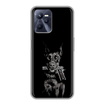 Силиконовый чехол на Realme C35 с принтом Доберман и пистолет Силиконовый чехол на Realme C35 с принтом Доберман и пистолет