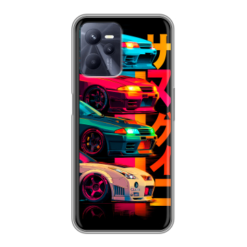 Силиконовый чехол на Realme C35 с принтом Гоночные машины
