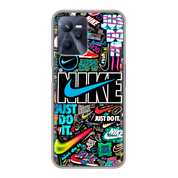 Силиконовый чехол на Realme C35 с принтом найк nike черный Силиконовый чехол на Realme C35 с принтом найк nike черный