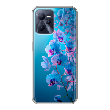 Силиконовый чехол на Realme C35 с принтом голубые орхидеи