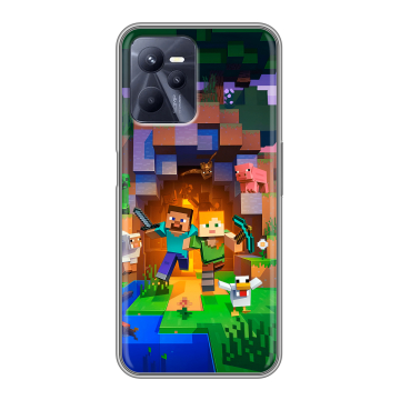 Силиконовый чехол на Realme C35 с принтом Майнкрафт Minecraft Силиконовый чехол на Realme C35 с принтом Майнкрафт Minecraft