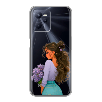 Силиконовый чехол на Realme C35 с принтом девушка цветы Силиконовый чехол на Realme C35 с принтом девушка цветы