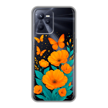 Силиконовый чехол на Realme C35 с принтом цветы бабочки Силиконовый чехол на Realme C35 с принтом цветы бабочки