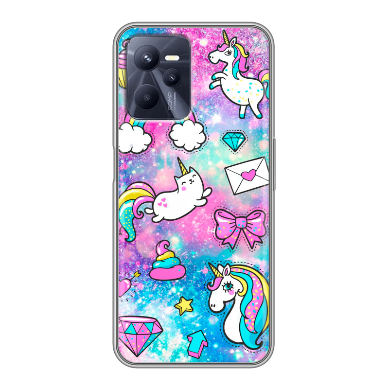 Силиконовый противоударный чехол на Realme C35 с принтом Единороги Силиконовый противоударный чехол на Realme C35 с принтом Единороги