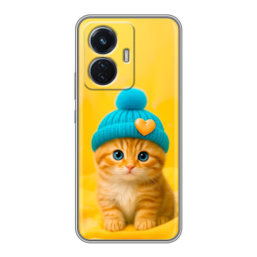 Силиконовый чехол на Vivo T1 с принтом Котенок в шапке