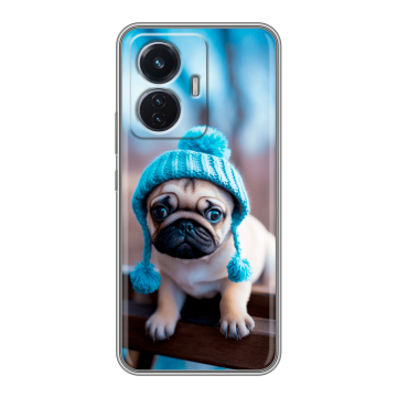 Силиконовый чехол на Vivo T1 с принтом Мопс в шапке