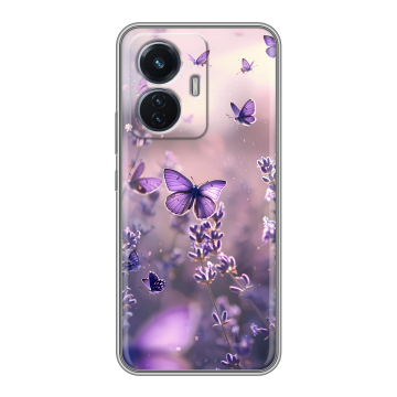 Силиконовый чехол на Vivo T1 с принтом бабочки и лаванда