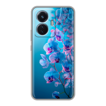 Силиконовый чехол на Vivo T1 с принтом голубые орхидеи