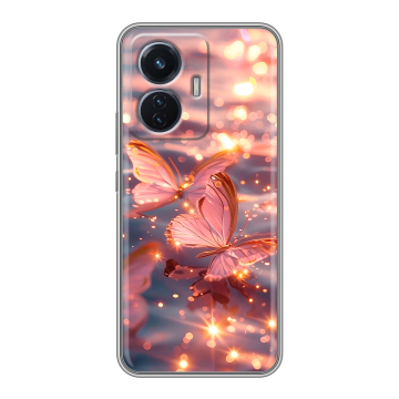 Силиконовый чехол на Vivo T1 с принтом бабочки розовые