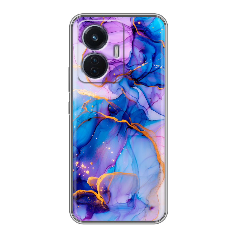 Силиконовый чехол на Vivo T1 с принтом синий мрамор Силиконовый чехол на Vivo T1 с принтом синий мрамор