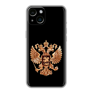 Силиконовый чехол на Iphone 14 с принтом Герб России золотой