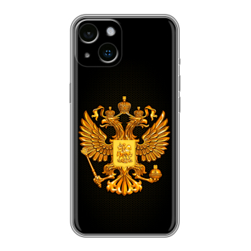 Силиконовый чехол на Iphone 14 с принтом Герб России желтый Силиконовый чехол на Iphone 14 с принтом Герб России желтый