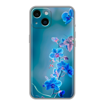 Силиконовый чехол на Iphone 14 с принтом Голубые цветы Силиконовый чехол на Iphone 14 с принтом Голубые цветы