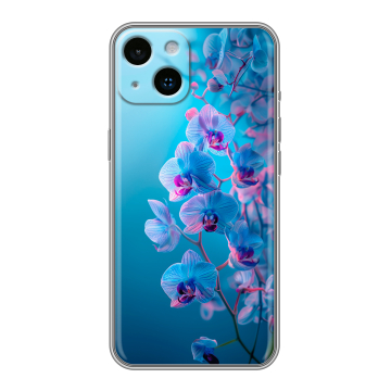 Силиконовый чехол на Iphone 14 с принтом голубые орхидеи Силиконовый чехол на Iphone 14 с принтом голубые орхидеи