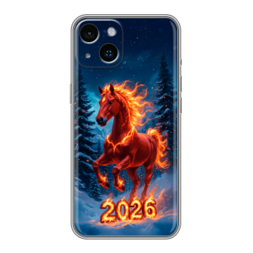Силиконовый чехол на Iphone 14 с принтом Новый год коня