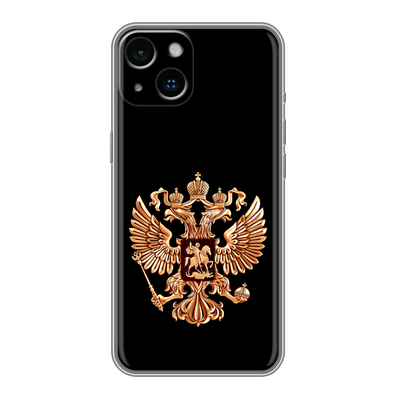 Силиконовый чехол на Iphone 14 с принтом Герб России золотой Силиконовый чехол на Iphone 14 с принтом Герб России золотой