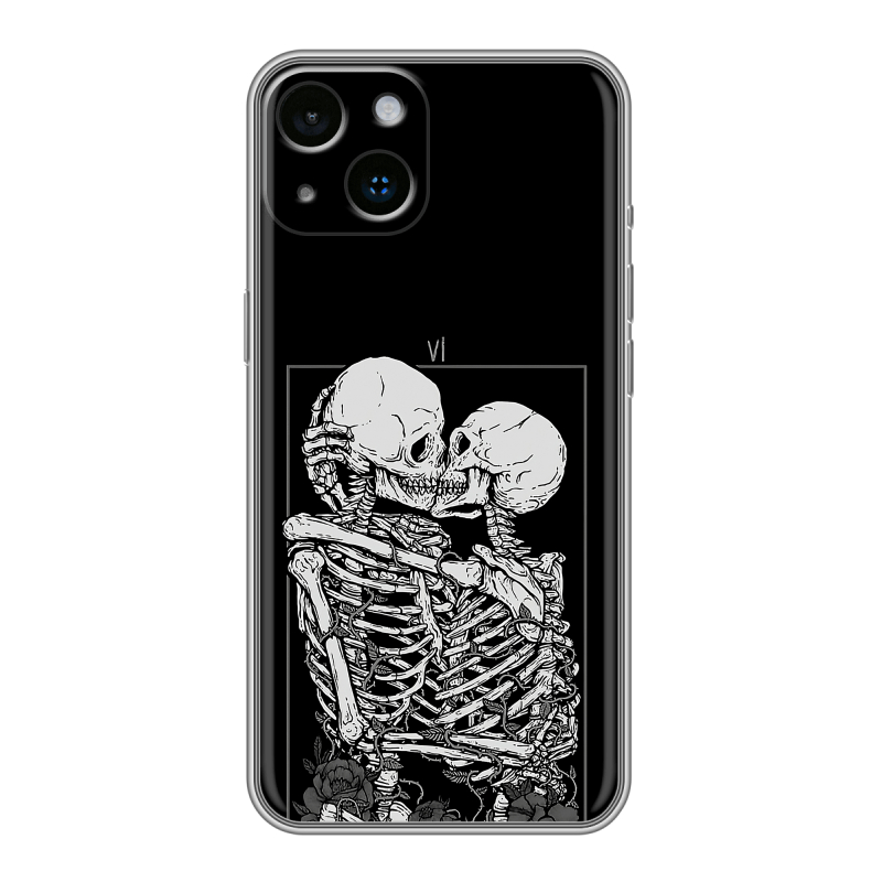 Силиконовый чехол на Iphone 14 с принтом Поцелуй скелетов Силиконовый чехол на Iphone 14 с принтом Поцелуй скелетов