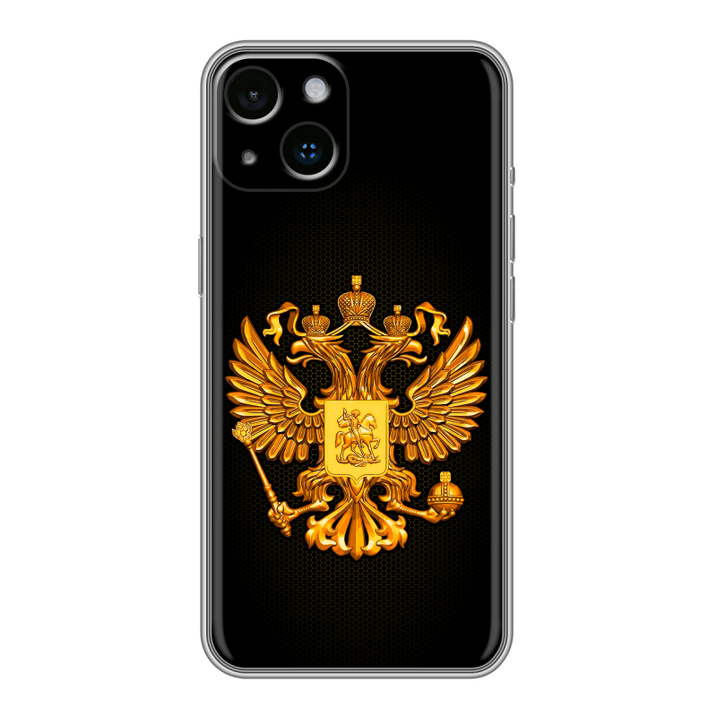 Силиконовый чехол на Iphone 14 с принтом Герб России желтый Силиконовый чехол на Iphone 14 с принтом Герб России желтый