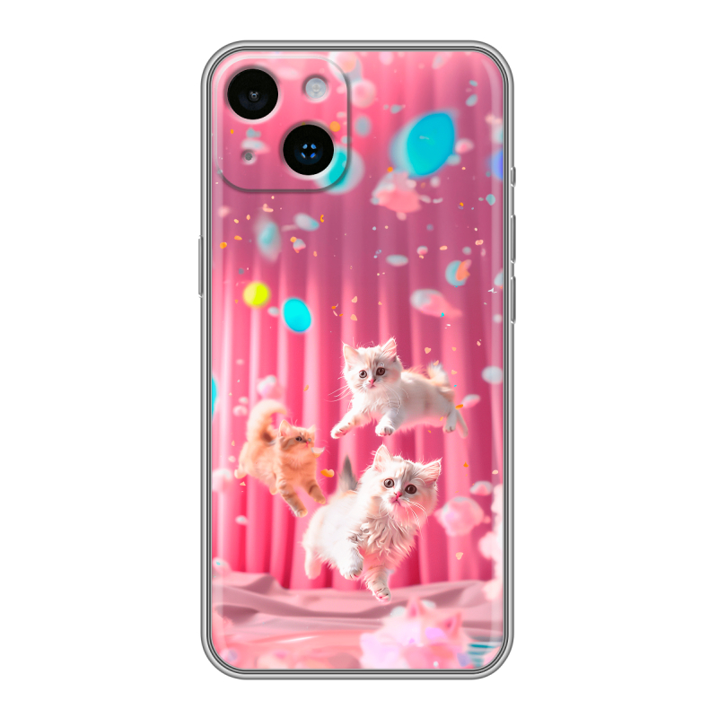 Силиконовый чехол на Iphone 14 с принтом милые котики Силиконовый чехол на Iphone 14 с принтом милые котики