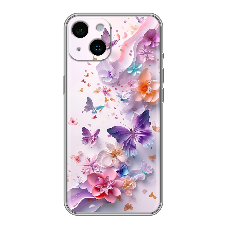 Силиконовый чехол на Iphone 14 с принтом цветы бабочки Силиконовый чехол на Iphone 14 с принтом цветы бабочки