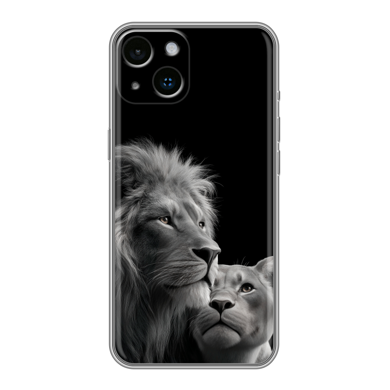 Силиконовый противоударный чехол на Iphone 14 с принтом Лев кошки Силиконовый противоударный чехол на Iphone 14 с принтом Лев кошки