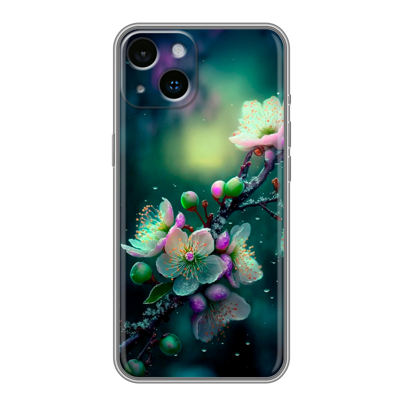 Силиконовый противоударный чехол на Iphone 14 с принтом Цветы и мрамор Силиконовый противоударный чехол на Iphone 14 с принтом Цветы и мрамор
