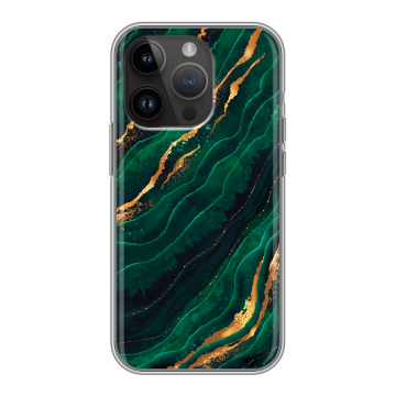 Силиконовый чехол на Iphone 14 Pro с принтом Мрамор зеленое золото