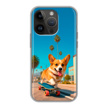 Силиконовый чехол на Iphone 14 Pro с принтом Корги на скейте Силиконовый чехол на Iphone 14 Pro с принтом Корги на скейте