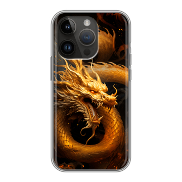 Силиконовый чехол на Iphone 14 Pro с принтом Золотой дракон Силиконовый чехол на Iphone 14 Pro с принтом Золотой дракон