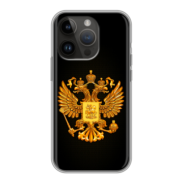 Силиконовый чехол на Iphone 14 Pro с принтом Герб России желтый Силиконовый чехол на Iphone 14 Pro с принтом Герб России желтый