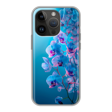 Силиконовый чехол на Iphone 14 Pro с принтом голубые орхидеи Силиконовый чехол на Iphone 14 Pro с принтом голубые орхидеи