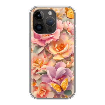 Силиконовый чехол на Iphone 14 Pro с принтом Цветы и бабочки