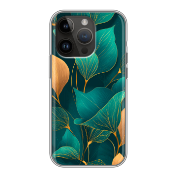 Силиконовый чехол на Iphone 14 Pro с принтом Листья и золото
